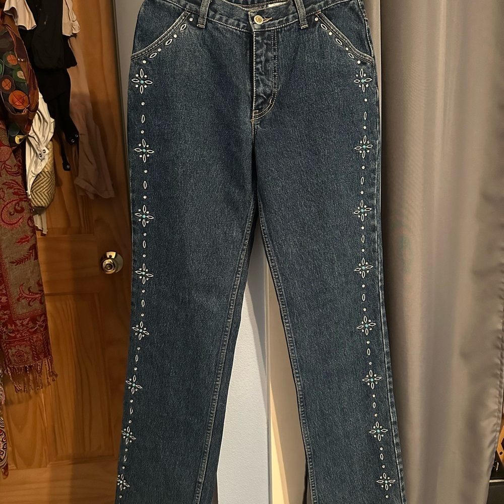 L194 Lawman Embellished Dark Western Turquoise Straight Women's Jeans